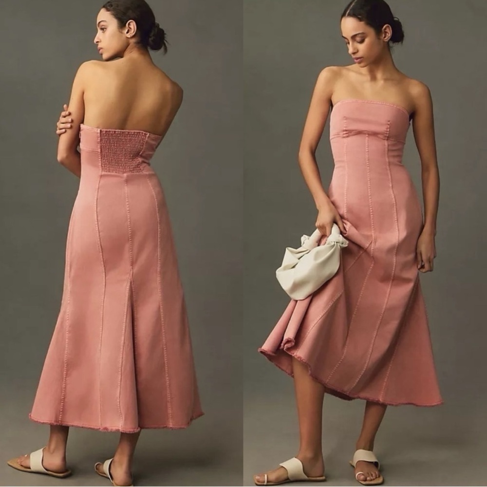 Pilcro Strapless Midi Dress in Dusty Rose